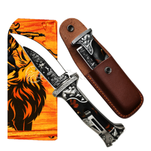 Canivete Premium Rustico + Bainha Couro Coleção Luxo Aço Inox Dobrável - A3188B