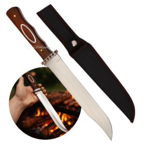 Faca de Churrasco e Caça em Aço Inoxidável com Cabo de Madeira e Bainha Resistente em Nylon - DD1