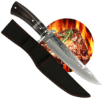 Faca Premium de Caça em Aço Inoxidável Lâmina Full Tang Detalhes Gravados, Cabo de Madeira e Bainha - TF28