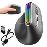 Mouse Vertical Ergonômico sem Fio Conexão Dupla Bluetooth + 2.4G RGB Recarregável Silencioso 6 Botões Grafite - DM3