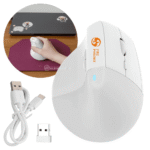Mouse Bluetooth Sem Fio Wireless Vertical Ergonômico Recarregável Silencioso 6 Botões Branco- DM4