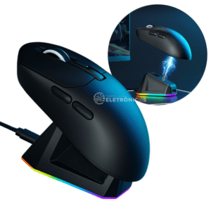 Mouse Gamer Sem Fio Bluetooth 24000dpi Sensor Paw3311 Com Base de Carga 6 Botões Cor Preto - BKR3X