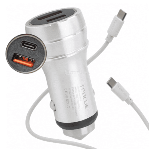 Carregador Veicular 2 Entradas USB 3.4A Ponta Quebra-Vidros Com Cabo USB-C de 1 Metro - Cor Prata LE531CC