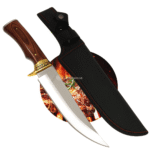 Faca Bowie de Caça 30cm com Cabo de Madeira e Bainha Nylon Lâmina 3,8mm Aço Inox - G57