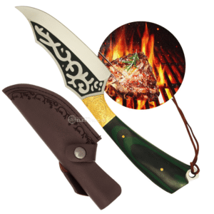 Faca Full Tang Grande 30cm Lâmina Ornamental em Aço Inoxidável Cabo Madeira Verde - MD13A