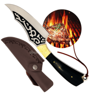 Faca Full Tang Grande 30cm Lâmina Ornamental em Aço Inoxidável Cabo Madeira Preto - MD13A