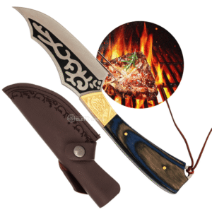 Faca Full Tang Grande 30cm Lâmina Ornamental em Aço Inoxidável Cabo Madeira Azul - MD13A