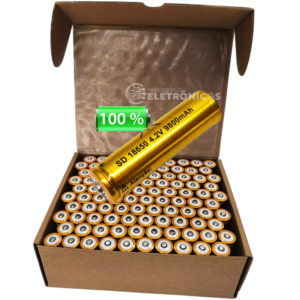 Caixa com 100 Baterias Recarregável 18650 4.2v Lítio 9800mAh para eletrônicos