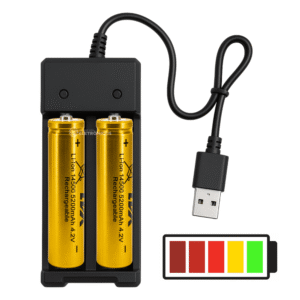 Carregador Universal USB Com 2 Baterias Recarregáveis 14500 4.2V 5200mAh Com Indicador de Carga - LEY2034