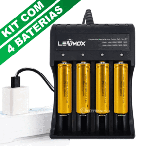 Carregador Universal USB Com 4 Baterias Recarregáveis 14500 4.2V 5200mAh Com Indicador de Carga - LEY2037