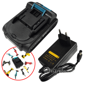 Kit Bateria 21v 2.0ah Universal Recarregável + Fonte 21V Bateria212A