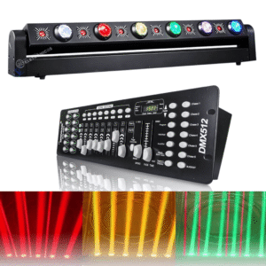 Iluminação de Palco Moving Profissional 100W 6 LED RGBW 6 Laser + Mesa Controladora de Efeitos DMX 512