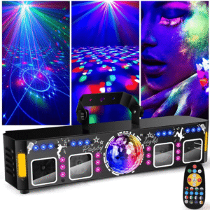 Canhão Laser DJ 6 em 1 Profissional com Globo de Luz, RGB, UV, Strobo e Controle Remoto e DMX - CYL2502