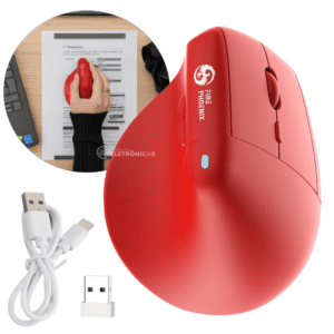 Mouse Bluetooth Sem Fio Wireless Vertical Ergonômico Recarregável Silencioso 6 Botões Vermelho - DM4