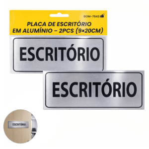 Kit com 2 Placas de identificação “Escritório” Em alumínio 20cm x 9cm - BOM7543