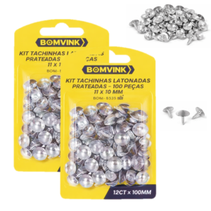 Kit 200 Tachinhas Prateadas Latonadas 11x10mm – Alta Resistência – BOM5325