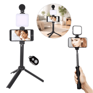 Kit Influencer Live Tripé Retrátil Controle Bluetooth Luz Led e Microf - MTG4444