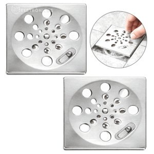 Kit 2 Ralo Tampa Grelha Quadrada 10x10 Rotativo Abre E Fecha Aço Inox- BOM2361