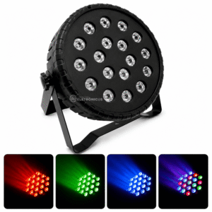 Canhão Par LED Mini Flat 18 LEDs RGB 18x1W Bivolt DMX Profissional - TB082033