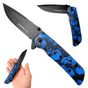 Canivete Faca de Bolso Tática Aberta Estampa Caveira Zumbi - Azul SLKD105