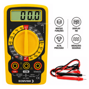 Multímetro Digital Portátil Profissional DC/AC Volt Amp OHM LCD - BOM6013