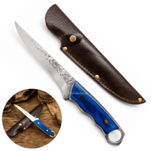 Faca Artesanal Inox 28cm Cabo Azul C/ Bainha Para Churrasco Gourmet -SLKLAF146AB