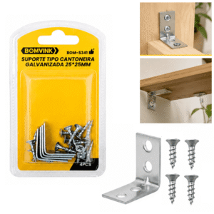 Suporte Tipo Cantoneira Galvanizada 25mm 4 Peças - BOM5341