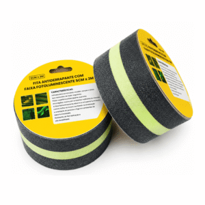 Kit 2 Fitas Antiderrapante Preta com Faixa Fotoluminescente 5cm x 3m - BOM1359