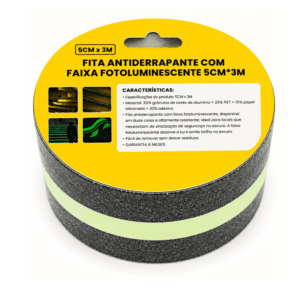 Fita Antiderrapante Preta com Faixa Fotoluminescente 5cm x 3m - BOM1359