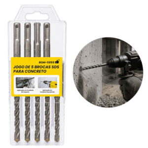 Jogo com 5 Brocas SDS para Concreto Aço 40Cr Temperado - BOM5059