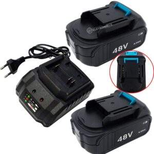 Kit 2 Bateria 48v 4Ah + Carregador 21V/2A Universal Recarregável Para Furadeiras