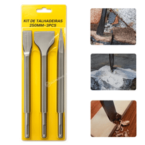Kit Com 3 Talhadeiras 250mm Cinzel Plano e Pontiagudo - BOM5223