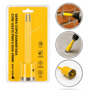 Serra Copo Diamantada 45mm com Haste Pino e Guia – BOM5028