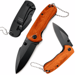 Canivete Compacto Aço Inoxidável Cabo Madeira Clip de Bolso 15cm 65g - DGA