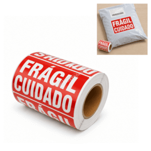 Etiqueta Adesiva Frágil Cuidado 9x5cm Rolo com 500 Unidades - BOM1397