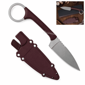 Faca Compacta Aço Inox com Bainha e Anel Ergonômico 18cm - Vinho YX705
