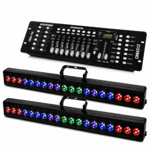 Kit 2 Ribaltas RGB Profissional 18 LEDs + Mesa Controladora de Luz DMX
