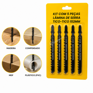 Kit 5 Lâminas Serra Tico-Tico 152mm HCS P/ Madeira, MDF, Compensado - BOM5134