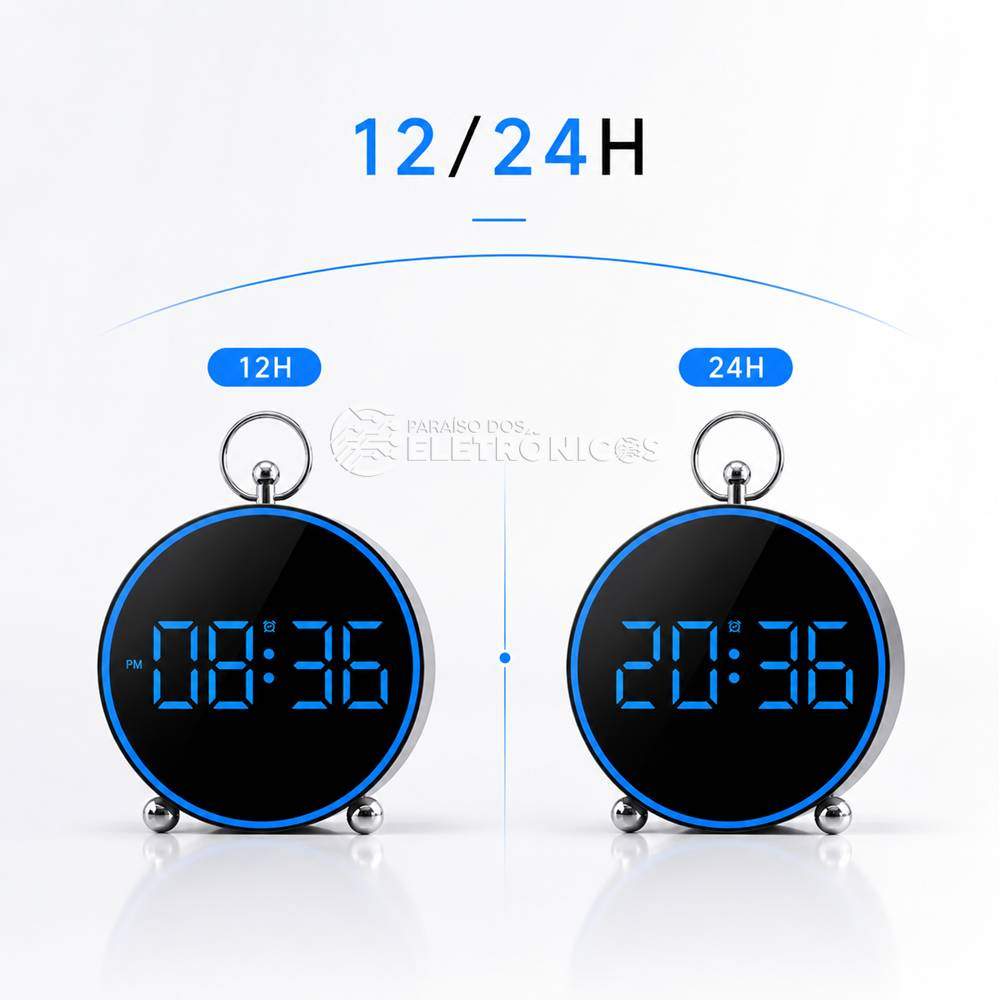 Relógio Digital LED Azul Redondo12/24h Alarme Temperatura e Calendário - GH8025 - Imagem 3