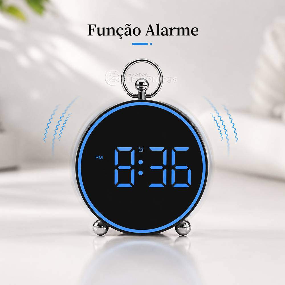 Relógio Digital LED Azul Redondo12/24h Alarme Temperatura e Calendário - GH8025 - Imagem 4