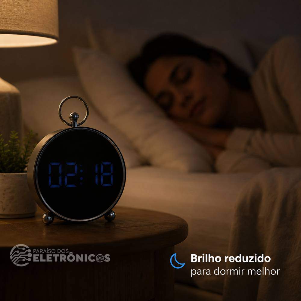 Relógio Digital LED Azul Redondo12/24h Alarme Temperatura e Calendário - GH8025 - Imagem 5