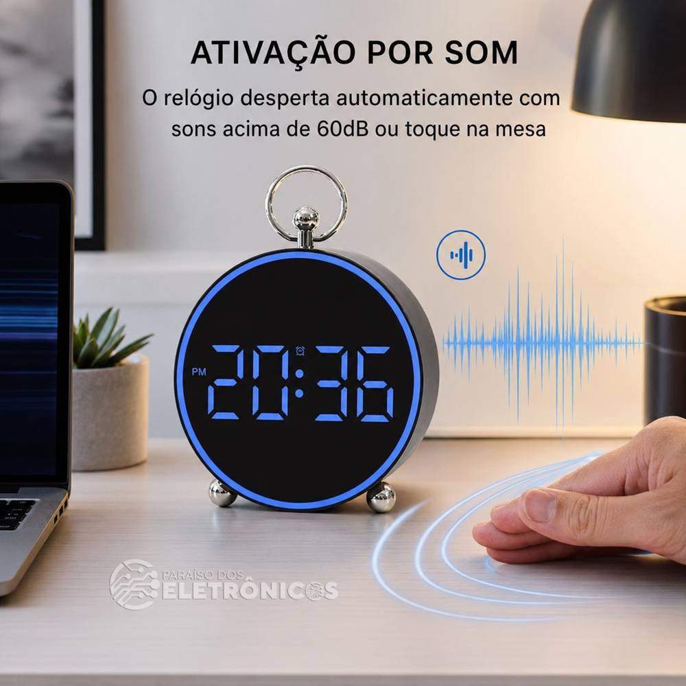 Relógio Digital LED Azul Redondo12/24h Alarme Temperatura e Calendário - GH8025 - Imagem 6