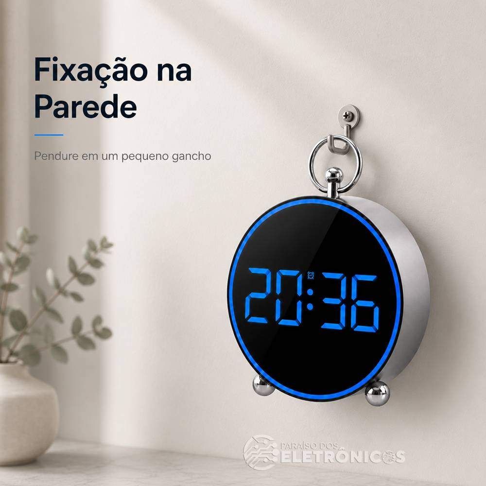 Relógio Digital LED Azul Redondo12/24h Alarme Temperatura e Calendário - GH8025 - Imagem 7