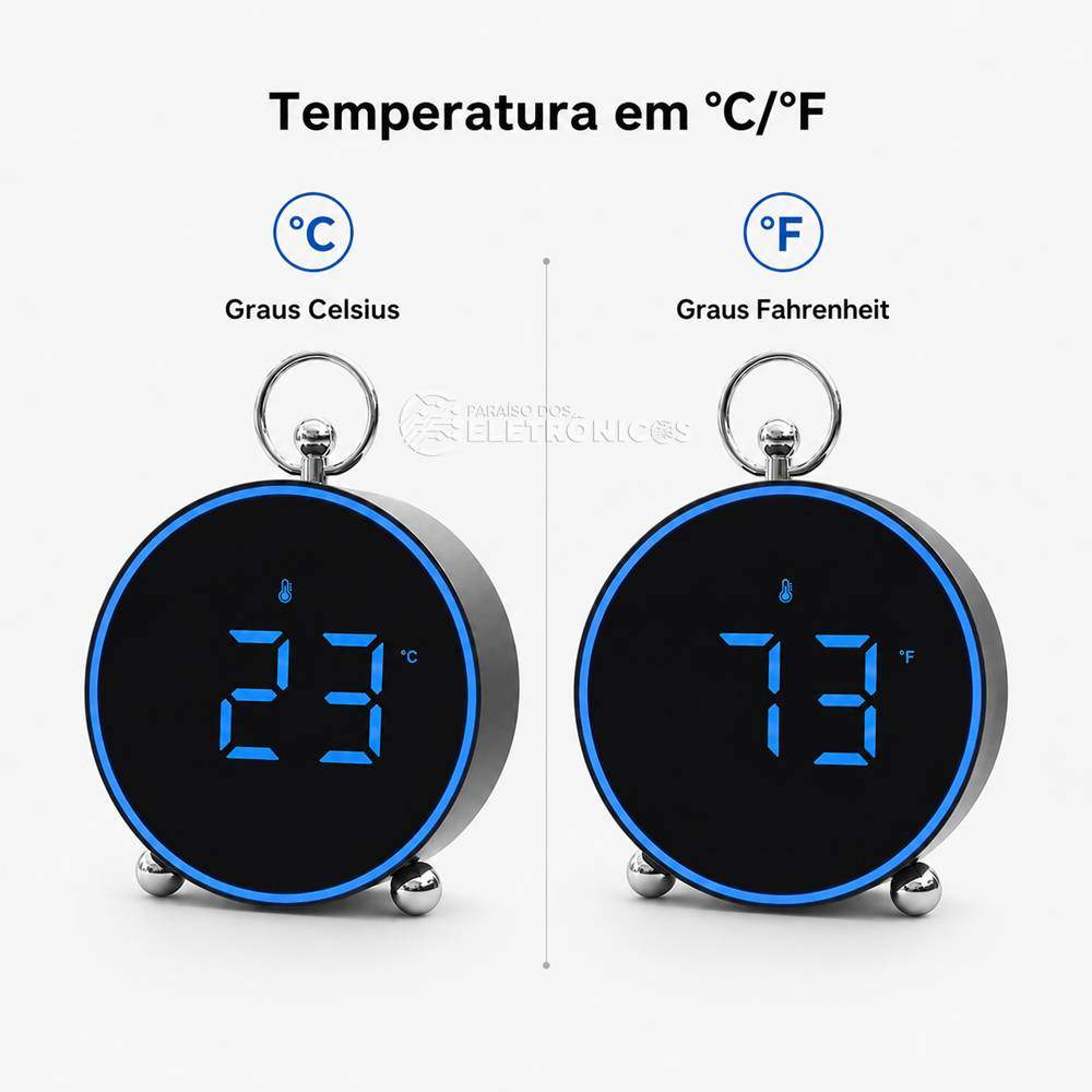 Relógio Digital LED Azul Redondo12/24h Alarme Temperatura e Calendário - GH8025 - Imagem 8