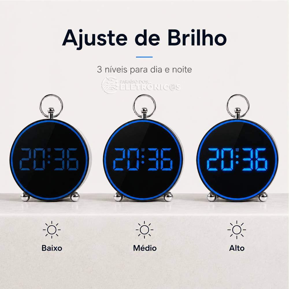 Relógio Digital LED Azul Redondo12/24h Alarme Temperatura e Calendário - GH8025 - Imagem 9