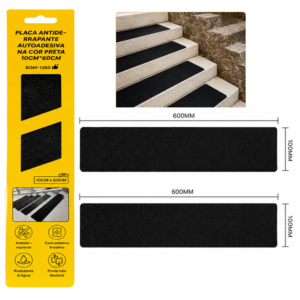 2 Placas Antiderrapante Autoadesiva Preta 10cm x 60cm – BOM1360