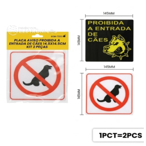 Kit 2 Placas Proibido Entrada De Cães 14,5x14,5cm Aviso e Sinalização - BOM7555