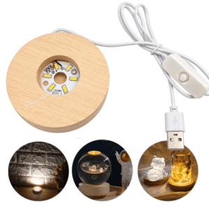 Base de Madeira 7,7cm Com LED Branco Morno Para Objetos Translúcidos - 23223