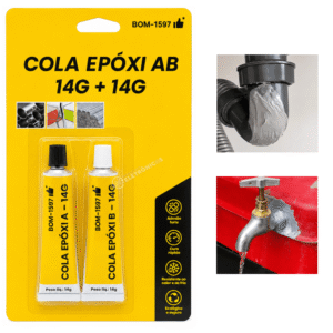 Cola Epóxi AB 28g Bicomponente Reparos Metal Plástico Cerâmica Madeira - BOM1597