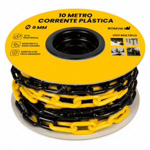 Corrente Plástica 10mts Isolamento de Áreas, Organizar Filas Amarelo - BOM7502